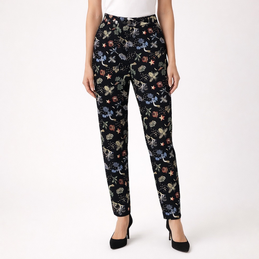 H&M Straight Straight Leg Summer Flora Fauna Print Business Casual Pants Medium